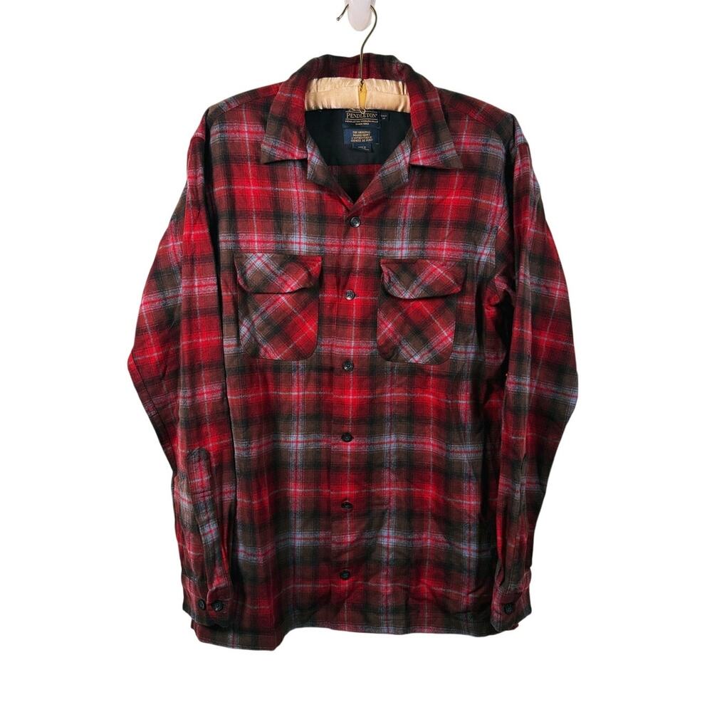 Vintage Pendleton Wool Plaid Board Shirt Flannel Mens M Tall Red Western Fall